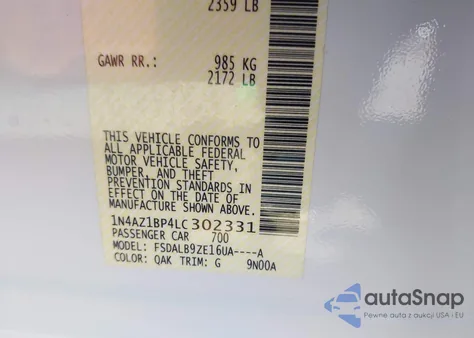 2020 Nissan Leaf S 40 Kwh z USA, uszkodzony, nr VIN 1N4AZ1BP4LC302331